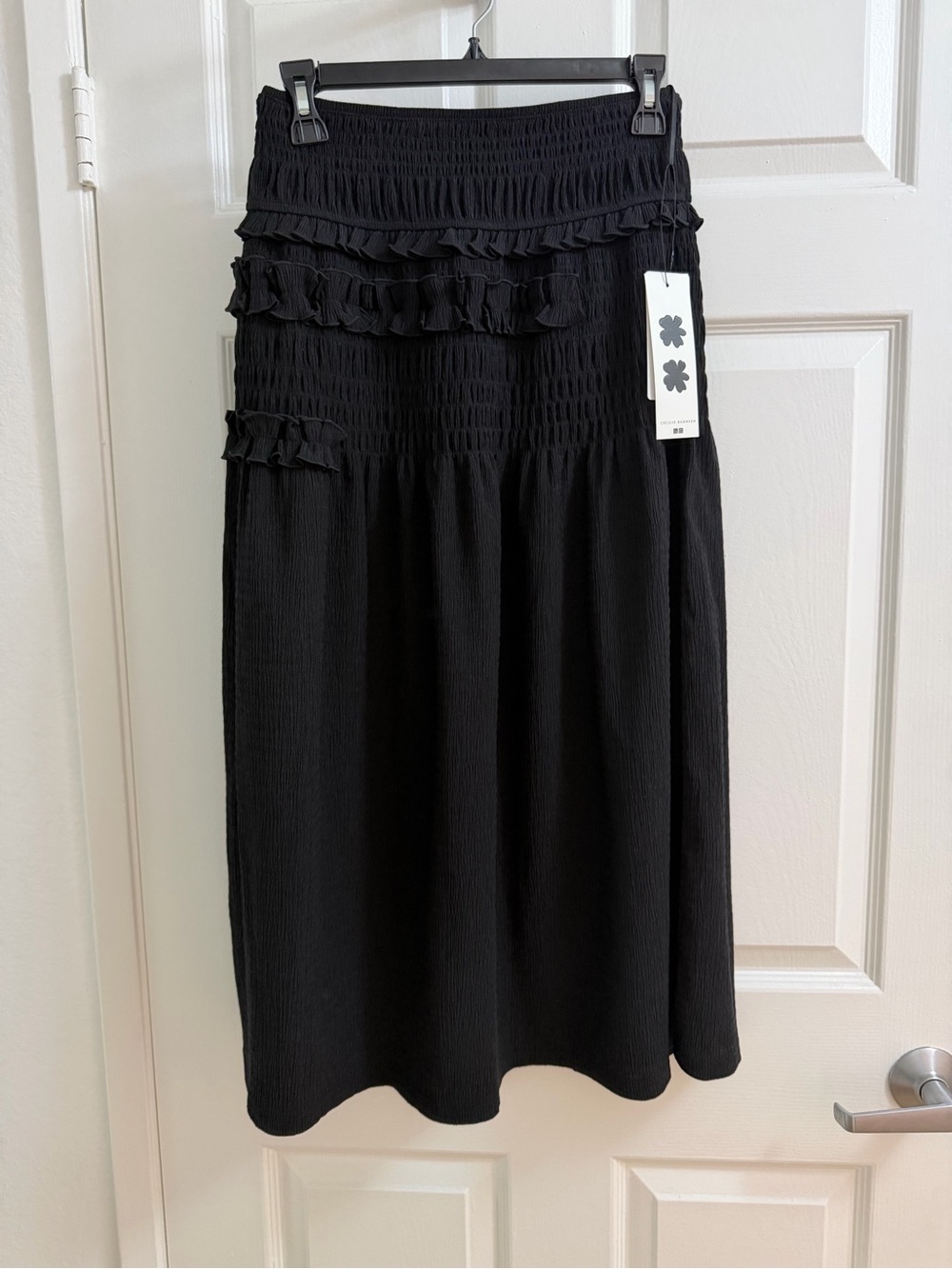 Uniqlo x Cecilie Bahnsen Black Smocked Midi Shirring Skirt Extra Small NWT
